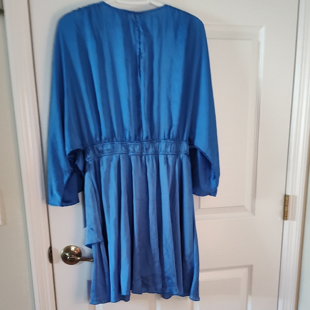Zara Royal Blue V‑Neck Long Sleeve Satin Mini Dress - Picture 5 of 6